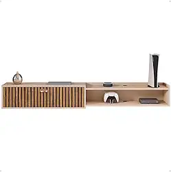 Rack Bancada Suspensa 1.8 Estante Home Supremo King Tv 70 Pol. 1 Porta Nicho Organizador Sala Quarto - Fendi/Ripado