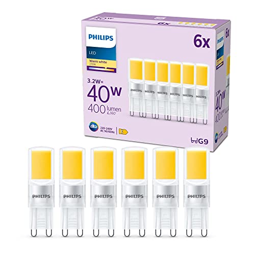 Bombillas Led G9 Philips Bombilla LED, Casquillo G9, 3.2w, Blanco Cálido 2700kelvins, 400lumens, No Regulable, Pack 6un