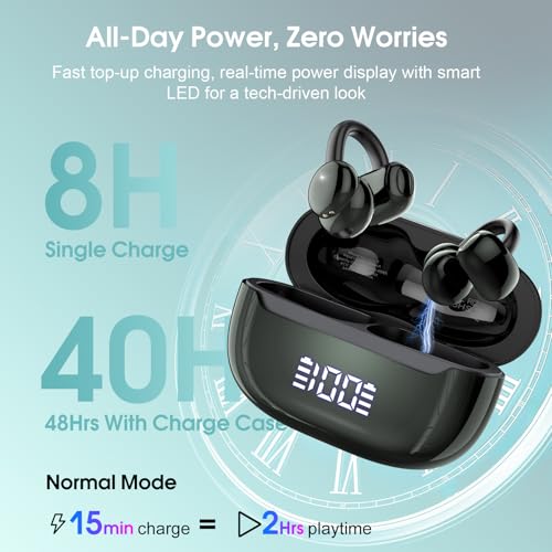 Image of Open Ear Earbuds Wireless Clip on Headphones Bluetooth 5.4 Ear Buds with DNN Noise Cancelling, 48H Playtime, Low Latency, Fashion Design, Secure Fit, Clear Sound for Music & Calls
