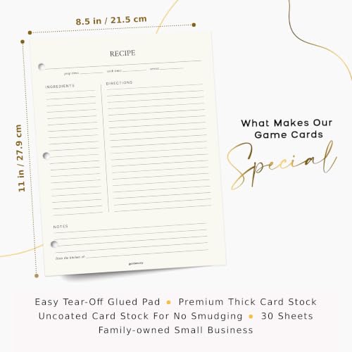 Bloc de recettes blanc cassé en papier premium pour notes culinaires
