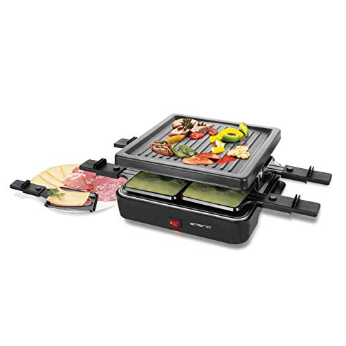 Basic Raclette Grill RG-120656, 4 Pfännchen, antihaftbeschichtete Grillplatte 21x21cm, 600 Watt