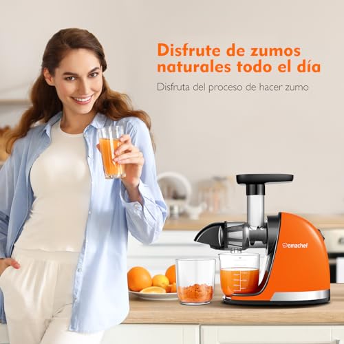 AMZCHEF Licuadora prensado en frío - Extractor de zumos y verduras - Licuadoras para zumos con 2 depósitos y cepillo - Cold press slow juicer machine con función de masticación inversa - - imagen 2