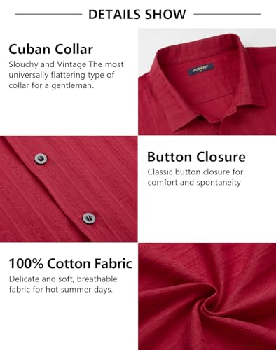 HISDERN Mens Casual Button Down Shirt Short Sleeve Cuban Collar Beach Shirts for Men Summer Button Up Guayabera Shirts4