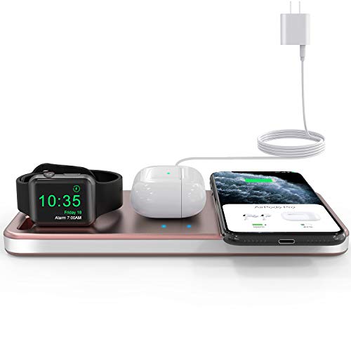 🛒 Crazy Deals Yestan Wireless Charging Station for Multiple Devices Compatible with iPhone Series 13 12 SE 11 X 8 iWatch SE 6 5 4 3 2 1, AirPods Pro Airpods 2 Wireless Charging Case and Adapter Included Rose Gold