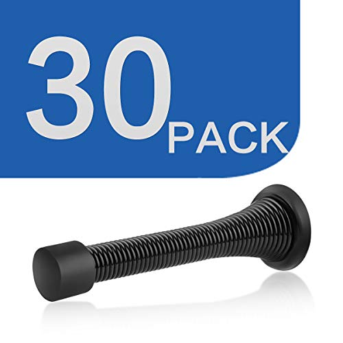 Homotek 30 Pack Black Spring Door Stops,3-1/8" Heavy Duty Door Stop - Flexible Spring Door Stopper With Low Mounted Black Rubber Bumper Tips #TOP6