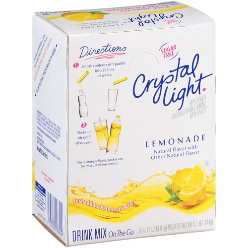 Image of Crystal Light Lemonade, Zesty Lemon Flavored Powdered Drink Mix, Sugar Free Refreshing Beverage, Convenient Travel Size Single Serve Packets, Just Add Water, 30 Count (Pack of 2)