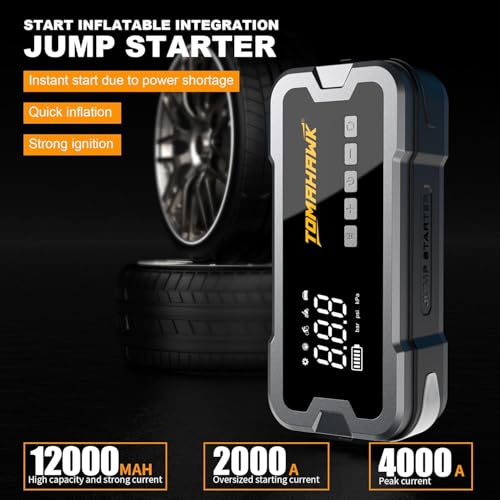 Image of TOMAHAWK JST-4045 Heavy-Duty Jump Starter with Air Compressor | 2000A (4000A Peak) | 12000mAh Fast Charging USB Output + LED Flashlight | 12 Month Replacement Guarantee