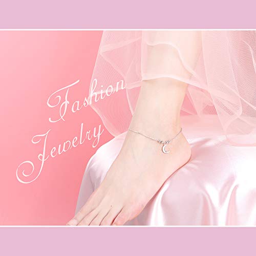 Image of FLYOW S925 Sterling Silver Anklet for Women Summer Boho Beach Charm Adjustable Foot Ankle Bracelet Jewelry Birthday Gift