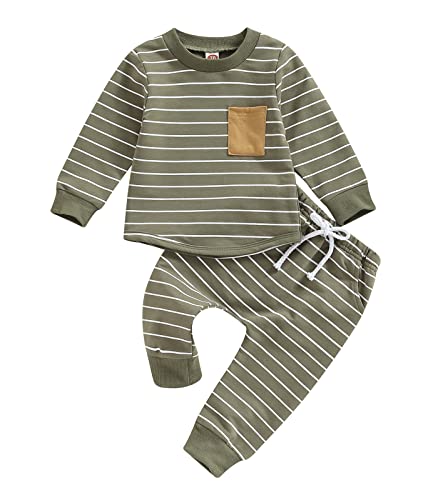 Image of Baby Boy Clothes 3 6 9 12 18 24M 3T Pants Set Hooded Patchwork Hoodie Striped Sweatpants Fall Winter Outfit
