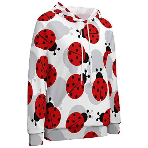 Amrandom Women Thin Sweater Hoodie (Ladybugs Cartoon Cute Print) Casual Girls Pullover Tops Long Sleeve Sweat Shirts Essential Hoodie Fall Jacket #TOP7