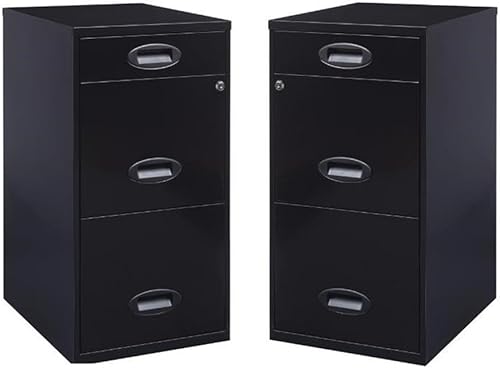 Home Square - Archivador vertical de metal con 3 cajones, color negro (juego de 2)