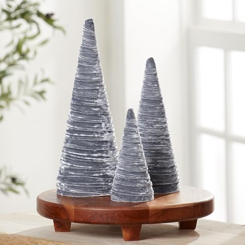 Image of Your Heart's Content Set of 3 Velvet Trees Silver, Modern Valentine Tree Tabletop, Elegant Holiday Entryway, Winter Home Centerpiece, Artisan Farmhouse Accent, Cozy Gift for (Silver)