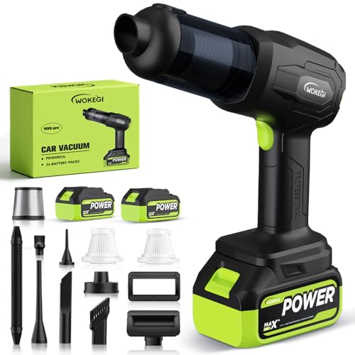 WOKEGI Cordless Car Vacuum Cleaner, 35000pa Powerful Handheld Vacuum & Air Duster with 2 Batteries, Portable Rechargeable Vacuum for Car Detailing, Pet Hair, Home & Office(Green)