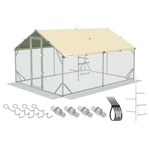 Quictent 12x9x6.6ft Large Metal Chicken Coop Run with Perch & Swing
