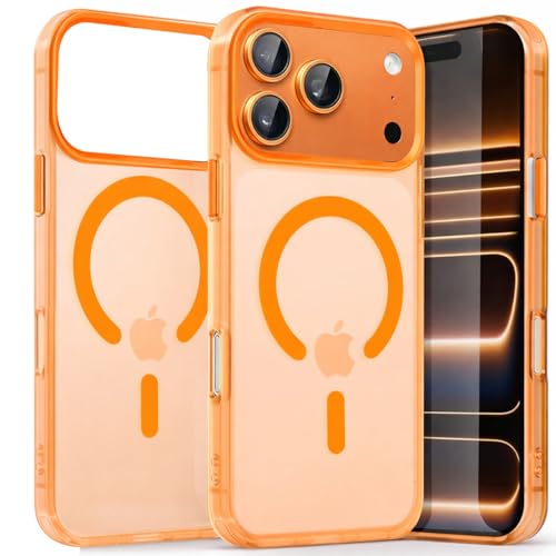 Image of VONZEE iPhone 17 Pro Translucent Matte Back Cover, MagSafe Compatible Magnetic Wireless Charging Support, Shockproof Anti-Fingerprint Protective Phone Case, Slim Durable Design, Cosmic Orange