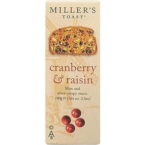 Miller's Artisan Biscuits Toast with Cranberry & Raisin | Slim & Ultra-Crispy Toasts | Imported from England | 3.5 oz