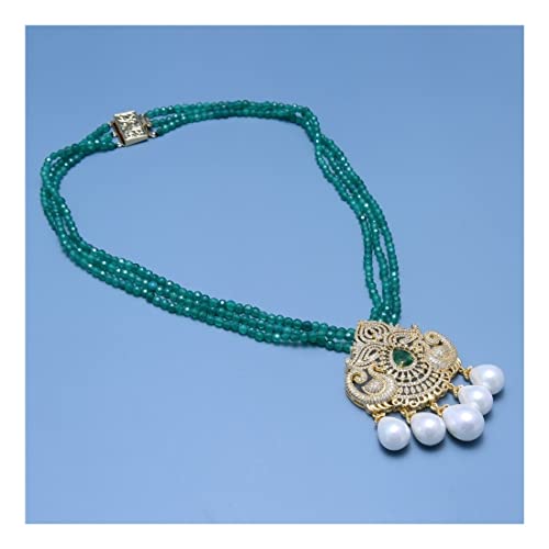 Agates vertes rondes à facettes bijoux collier 3 brins pendentif perle - 4