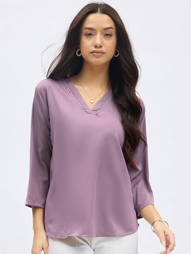 Image of SheWill Printed Top with Contrast Tipping - Stylish Ethnic & Western Tops for Women - Summer Travel Wear, Trendy Tops for Jeans, Lightweight & Comfortable Casual Wear
