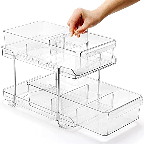 OnDisplay Organizador Acrílico de 2 Niveles para Cosméticos/Baño/Despensa/Refrigerador con Divisiones - Bandeja Organizadora para Encimera de Baño, Bajo Fregadero, Interior de Armario, Cocina miniatura 5