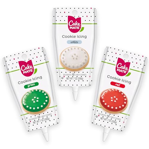 Image of Cake Mate Cookie Icing Bundle - White, Red, and Green Decorating Icing for Cake, Dessert, and Cookie Decorating (21 ounces total)