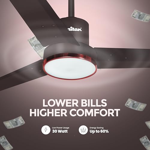 Image of Khaitan Airwave Underlight- 1200mm BLDC Ceiling Fan with Remote | 5 Star Rated | Durable & Long-lasting | Energy Saving | 3-Years Warranty | Pack of 1 | Smoke Brown