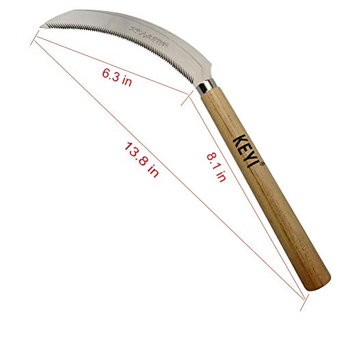 KEYI Saw Tooth Grass Sickle 6.7" Light Serration Stainless Steel Blade,Great for Removing Garden Courtyard Unwanted Weeds Anti and Vines