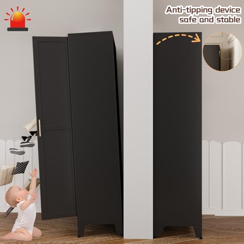 Image of PAOFIN 75 inch Metal Kitchen Pantry Cabinet, Storage Cabinet with Doors and 5 Adjustable Shelves, Cabinet with 2 Metal Handles,Tall Cabinet for Livingroom,Pantry, Bathroom,Kitchen Black
