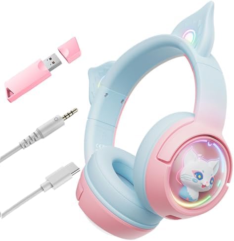 Auriculares inalámbricos Bluetooth con orejas de gato, auriculare...