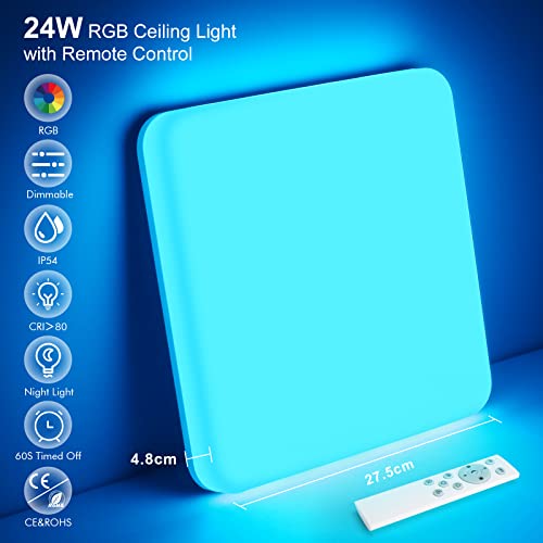 LED-Deckenleuchte mit Farbwechsel und Dimmfunktion, RGB, 24W, IP54
