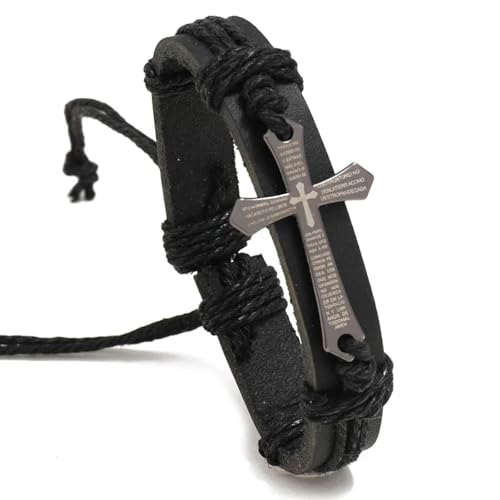 Bracelet homme en cuir tressé avec charme croix vintage punk hip hop