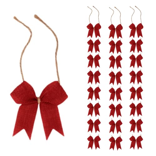 Meseey 24 Pack 3 Inch Burgundy Burlap Bows, Solid Color Mini Burlap Ribbon Bows for Crafts, Fall Decor, Christmas & Wedding Accents(Burgundy)
