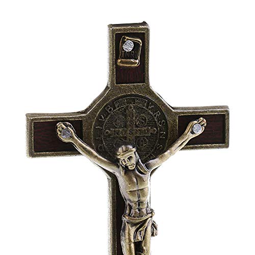 POFET Crucifix Jesus Christ Cross Statue Figurine For Car Home Chapel Decor - Bronze