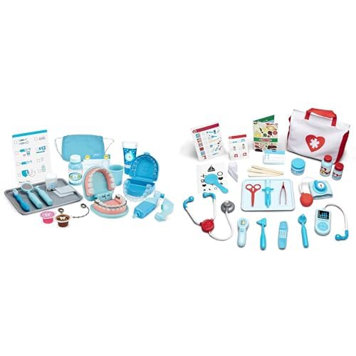 Melissa & Doug Medical Play Bundle - 25-Piece Super Smile Dentist Kit with Oversized Teeth & 25-Piece Get Well Doctor Kit with Medical Tools, Kids Pretend Play Sets Ages 3+
