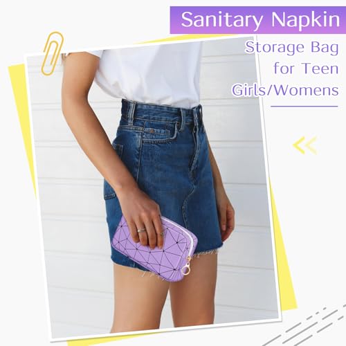 Image of Likesing Tampon Holder for Purse, Leather Period Bag Sanitary Napkin Storage Bag for Girls Womens, Portable Feminine Emergency Pad Period Pouch(Purple)