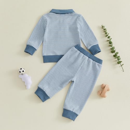 Image of VISGOGO Baby Boy Clothes Toddler Fall Winter Outfit Sweater Toddler Boy Striped Clothes 6 12 18 Months 2 3T 4T Pant Set