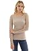 PattyBoutik Women’s Boatneck Lace Up Long Sleeve Ribbed Sweater (Tan S)