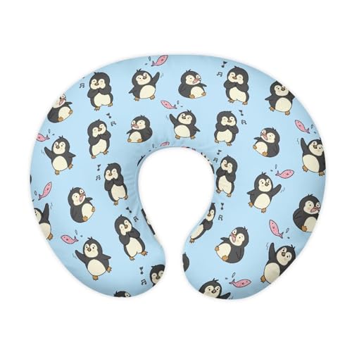 LJMKZJN Breast Feeding Pillow Covers for Bottle and Breastfeeding Nursing Pillowcase for Breastfeeding, Bottle Feeding and Bonding Easy Installation Elastic Fabric, Little Penguins Blue