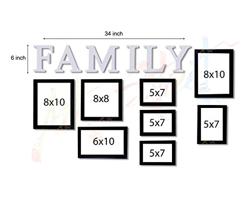 Image of Art Street - FAMILY FIRST set of 8 black wall photo frame with PVC FAMILY