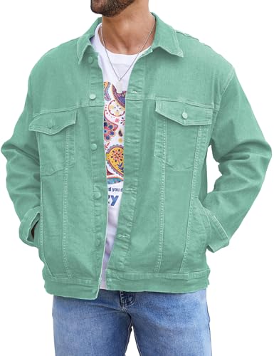 Bindefon Denim-Jacken für Herren, Trucker-Jeansjacke, ungefütterte Mäntel, Frühlings-Herbst-Outfits, Hellgrün, S