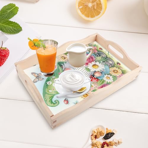 Image of AiYuanzsh DIY Diamond Tray Diamond Art Painting Plate Creative Design Handmade Wooden Tray Mosaic Making Kits by Number Kits Diamond Art for Coffee Living Room Home Organizer (Green Gnome)
