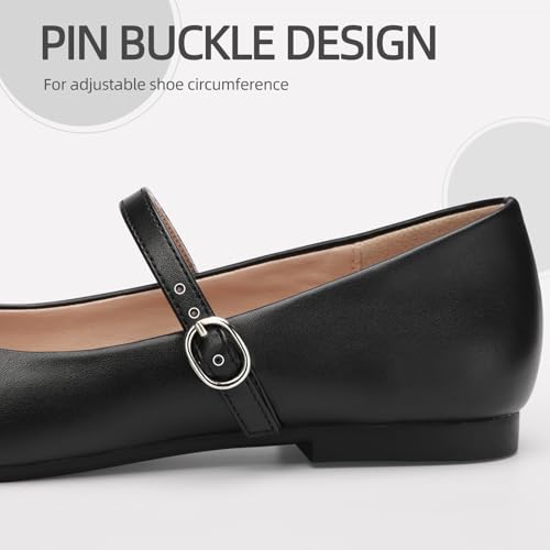 Image of Women's Mary Jane Shoes, Ballet Flats for Women, Square Toe Shoes for Women | Comfortable Dressy Adjustable Buckle Strap for Work Office business Casual, Memory Foam PU Sole Slip Resistant Wedding Party