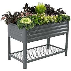 Elevated Raised Garden Bed-V Series, 2' x 4' Garden Beds with Legs & Storage Rack for Patio Porch, 700 Lbs Weight Capacity, Outdoor Planter Boxes for Gardening Herbs Vegetables Flowers, Modern Gray