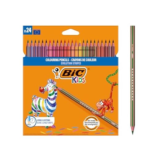 BIC Kids Evolution Stripes Lápices de colores - colores Surtidos, Blíster de 24 unidades