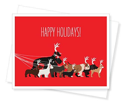 Apartment 2 Cards Dog Walk Holiday Christmas Cards, Set of 8 Greeting Cards, Red, A2 (4.25x5.5') (H137BOX)