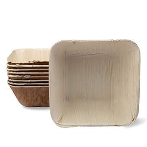 RAJRANG Square Palm Leaf Dinnerware Pack of 25 – Dinner Salad Bowls 14 oz – Eco friendly Disposable Heavy Duty Biodegradable Party Utensils – 5.5 x 5.5 Inches