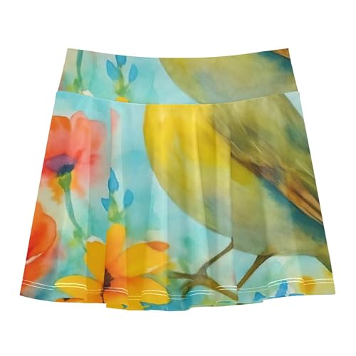 Watercolor Wildflowers Butterfly Bird Girls' Shorts Athletic Skorts Tennis Skirts Kids Flowy School 3t