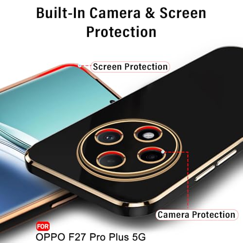 Image of TheGiftKart Luxurious Golden-Plated Back Cover Case for Oppo F27 Pro Plus 5G | Raised Lips for Camera & Screen Protection | Shockproof Design | Stylish Back Cover for Oppo F27 Pro Plus (TPU, Black)
