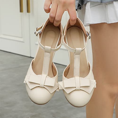 Image of Elbslutt Women's Cute Retro Rockabilly Shoes T Strap Mary Janes Heels Chunky Cosplay Shoes Sweet Block Heeled Bow Pumps