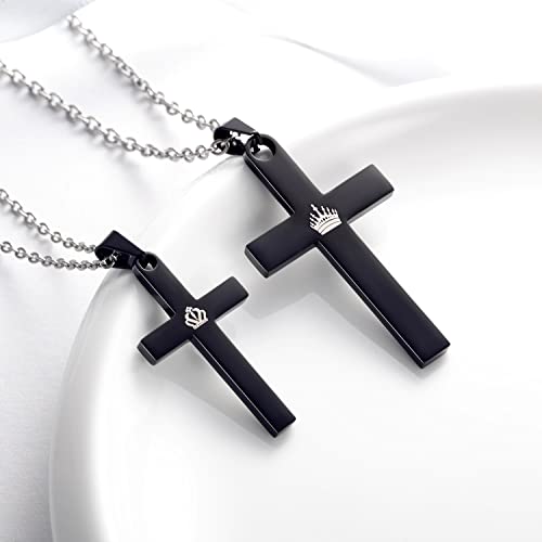 SunnyHouse Jewelry His & Hers Matching Set King Queen Cross Couple Pendant Necklace Korean Love Style with a Lucky Bean2