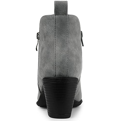 Allegra K Allegra K Women's Low Chunky Heels Zipper Western Gray Ankle Booties - 8.5 M US